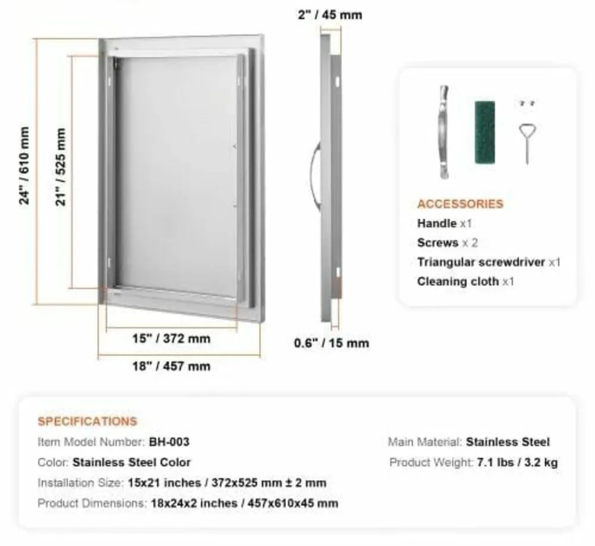 787x609 mm Double Outdoor Kitchen Door, Stainless - Image 3