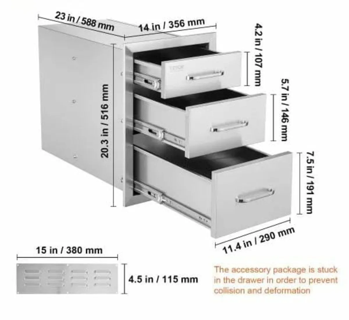 Stainless Steel 3 Chest Of Drawers W/handle 35*58c - Image 2