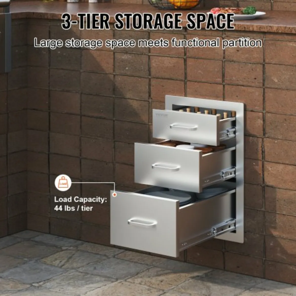 Stainless Steel 3 Chest Of Drawers W/handle 35*58c - Image 4