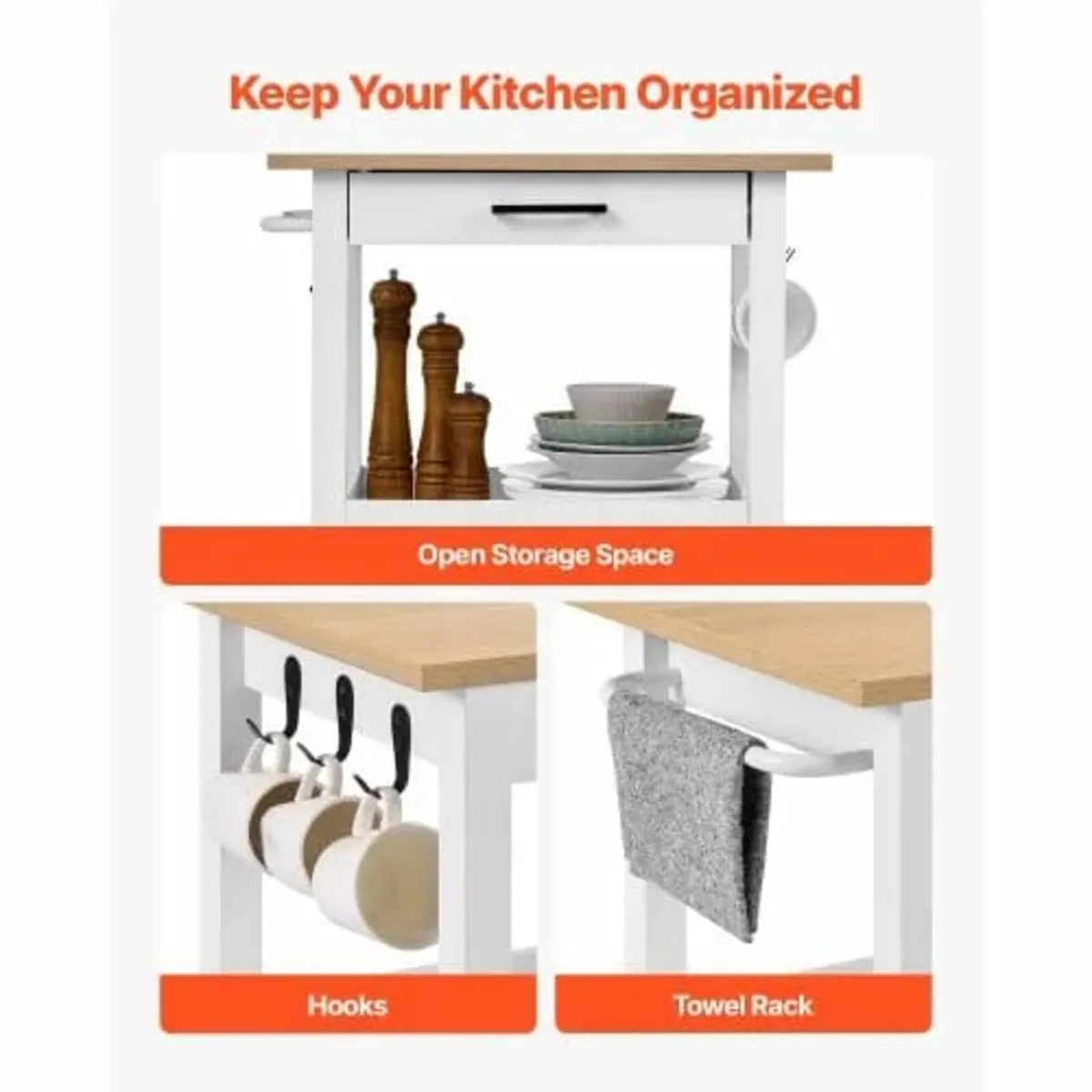 Kitchen Island Cart with Single Door Cabinet, Mobi - Image 2