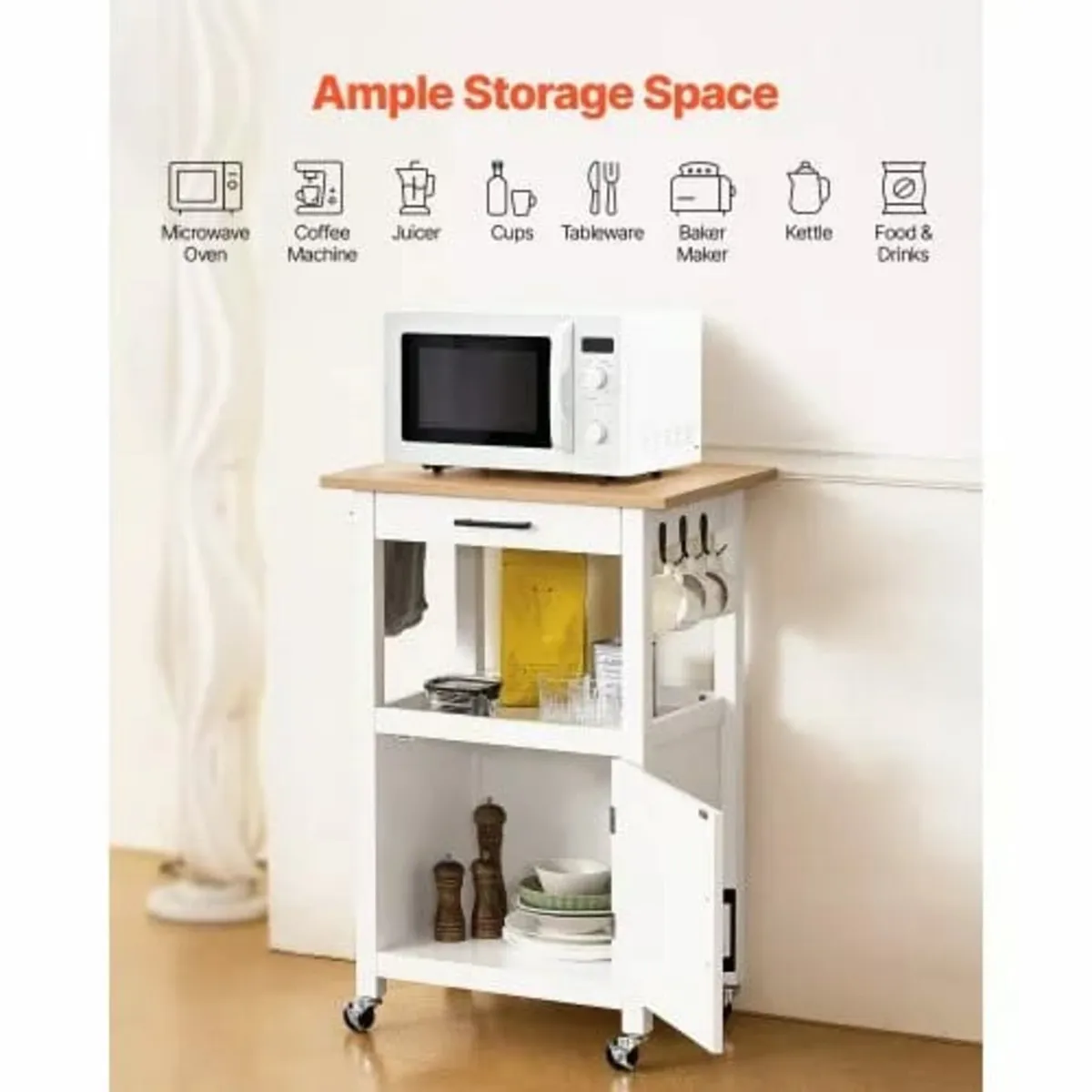 Kitchen Island Cart with Single Door Cabinet, Mobi - Image 3