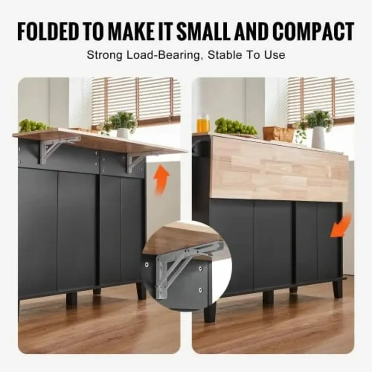 Kitchen Island Cart, 50" Wood Top Breakfast Bar wi - Image 2