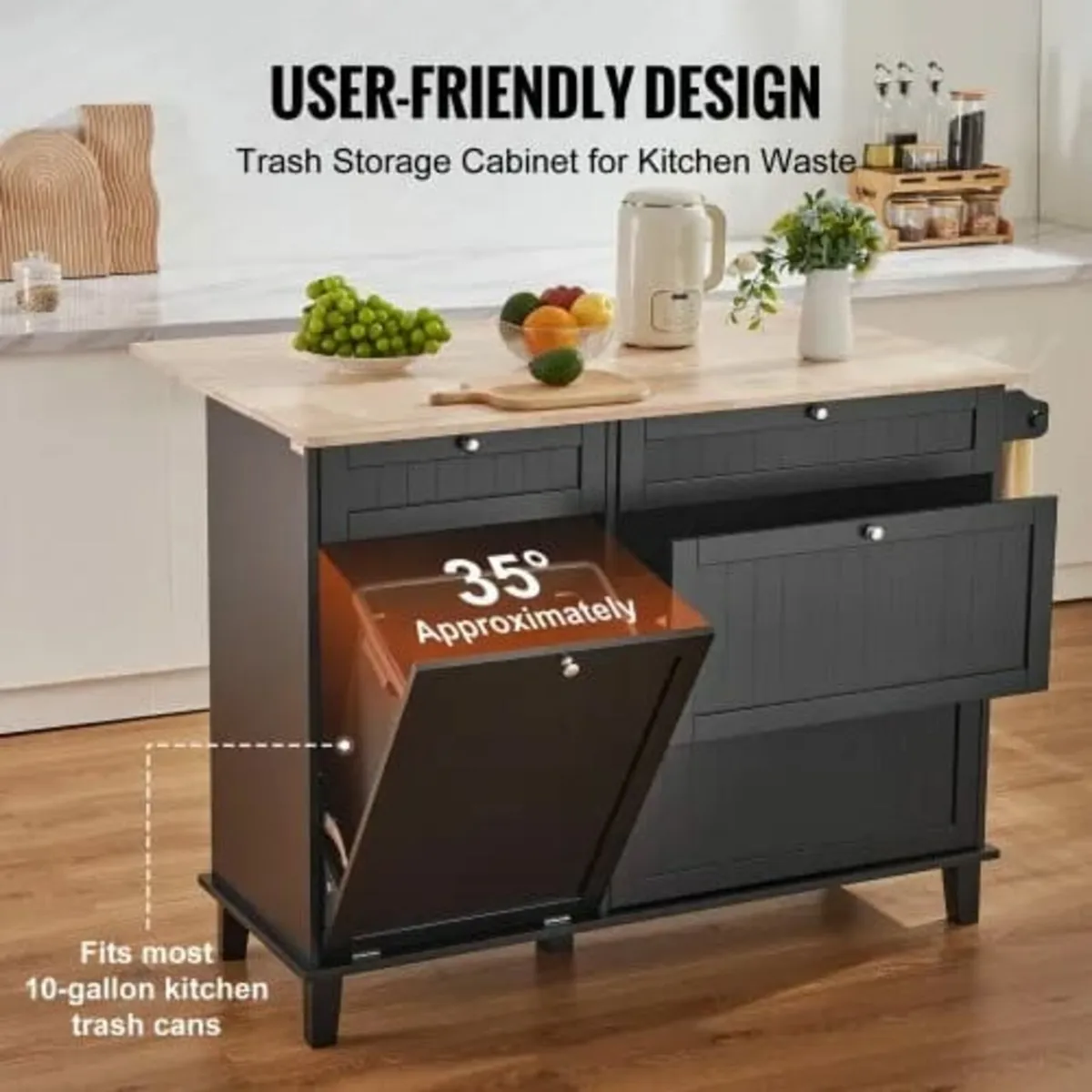 Kitchen Island Cart, 50" Wood Top Breakfast Bar wi - Image 4