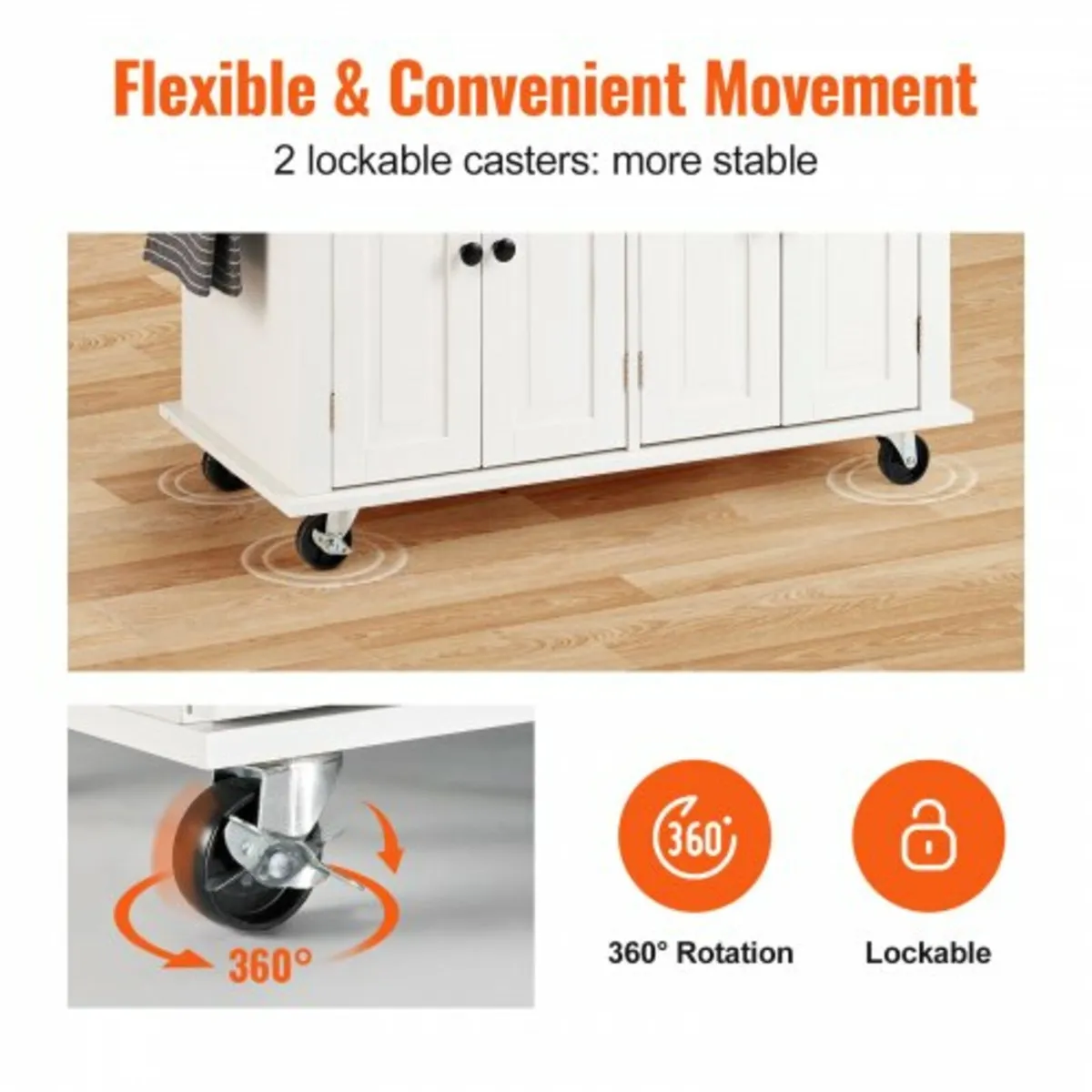 Kitchen Island Cart with Solid Wood Top, 90 cm Wid - Image 3