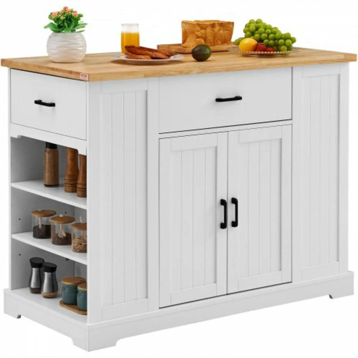 Kitchen Island Cart, 46" Wood Top Breakfast Bar wi - Image 1
