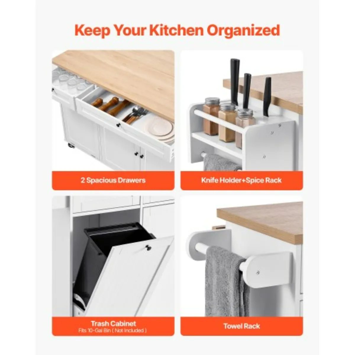 Kitchen Island Cart with Storage, 153 cm Wide Mobi - Image 2