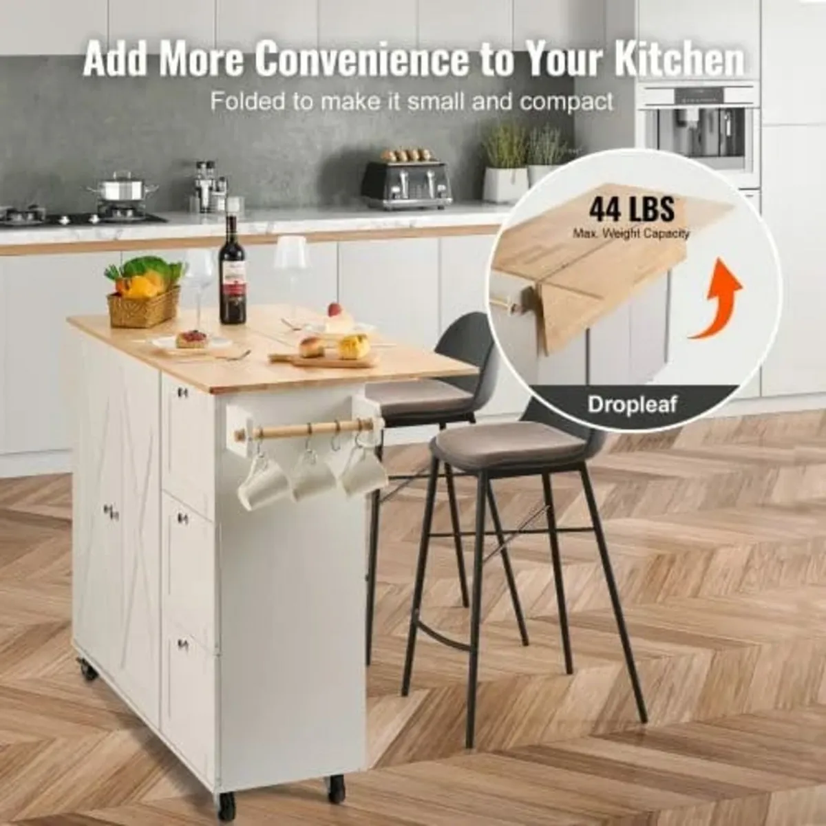 Island Cart with Solid Wood Top, 115 cm Width Mobi - Image 3
