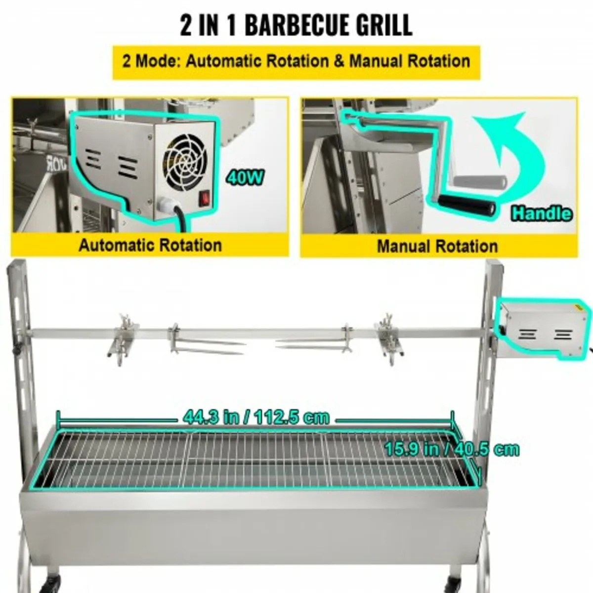 Rotisserie Grill, 132lbs Stainless Steel BBQ Pig L - Image 2