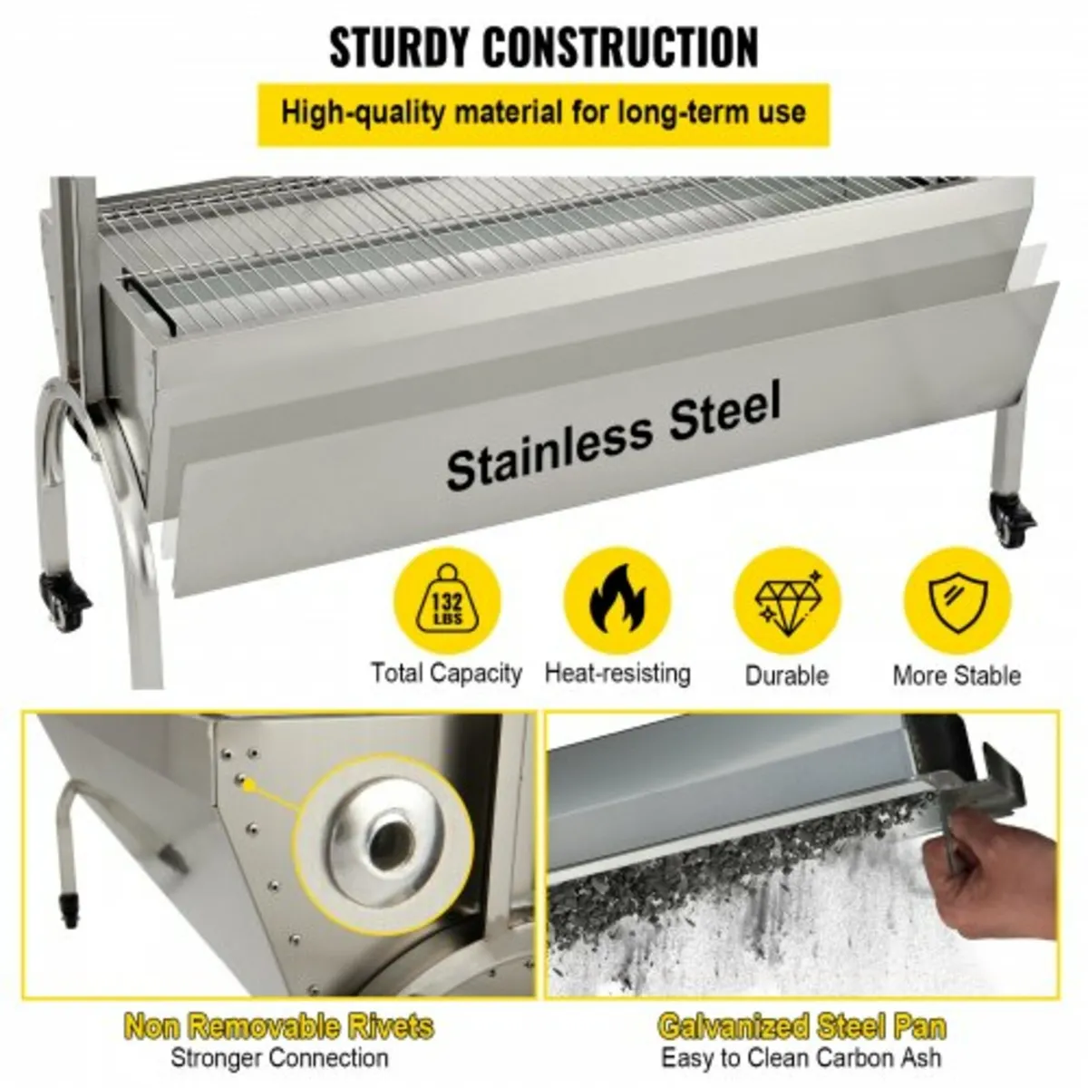 Rotisserie Grill, 132lbs Stainless Steel BBQ Pig L - Image 4