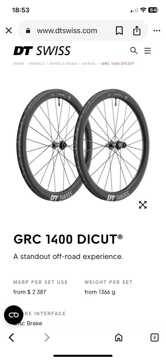 Full carbon DT Swiss wheels GRC1400 (€2,049) - Image 1