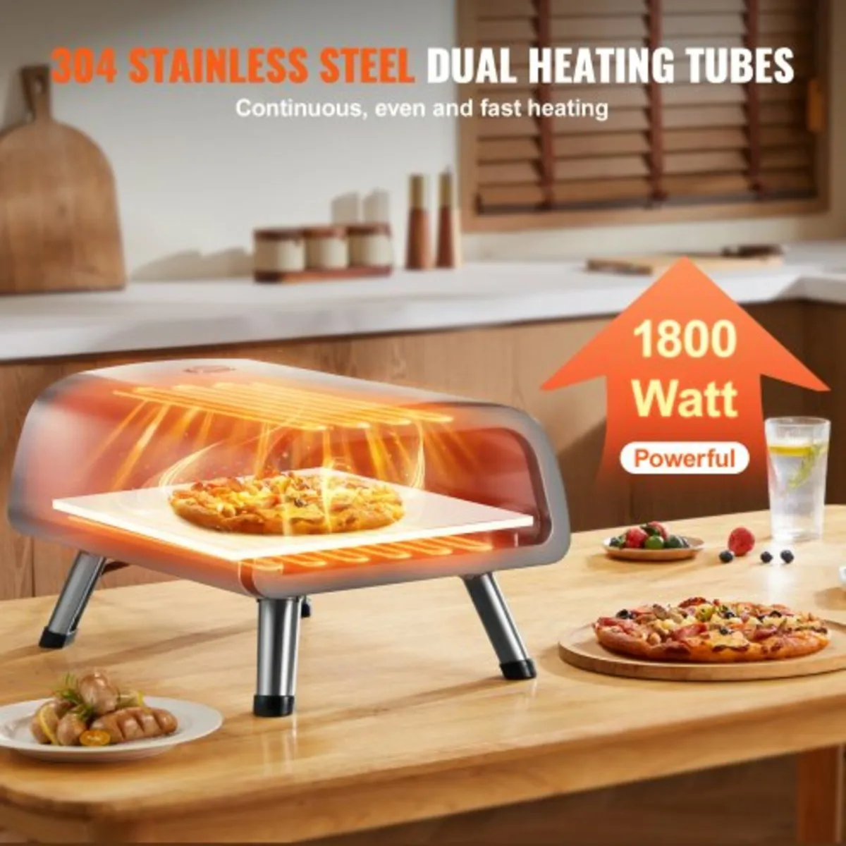 12" Electric Pizza Oven Countertop, Stainless Stee - Image 3