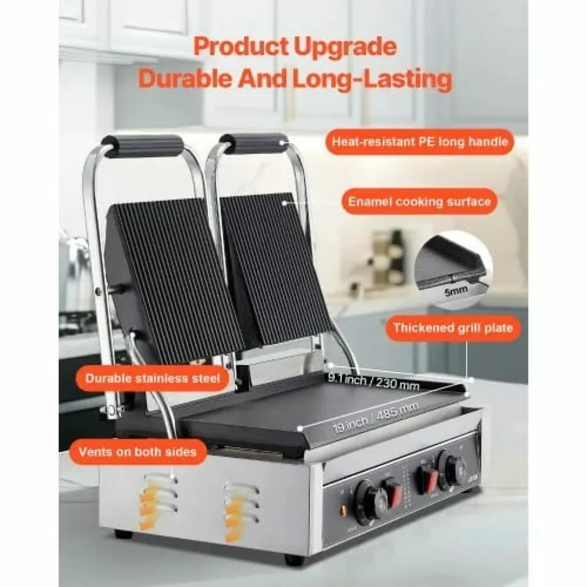 Commercial Panini Grill, 3600W Electric Sandwich P - Image 2