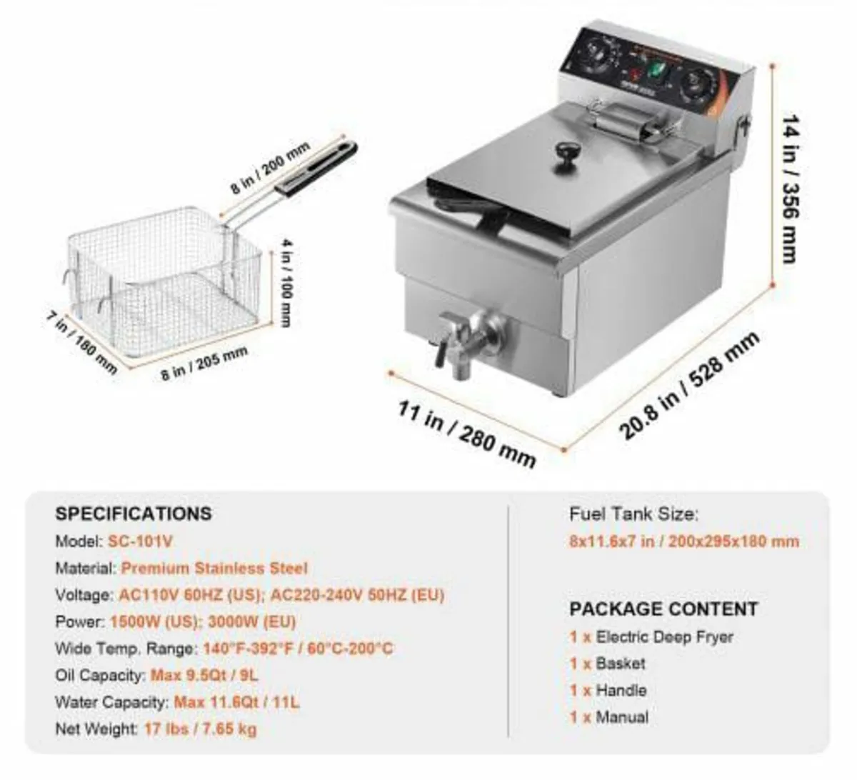 Commercial Deep Fryer, 3000W Electric Countertop F - Image 2