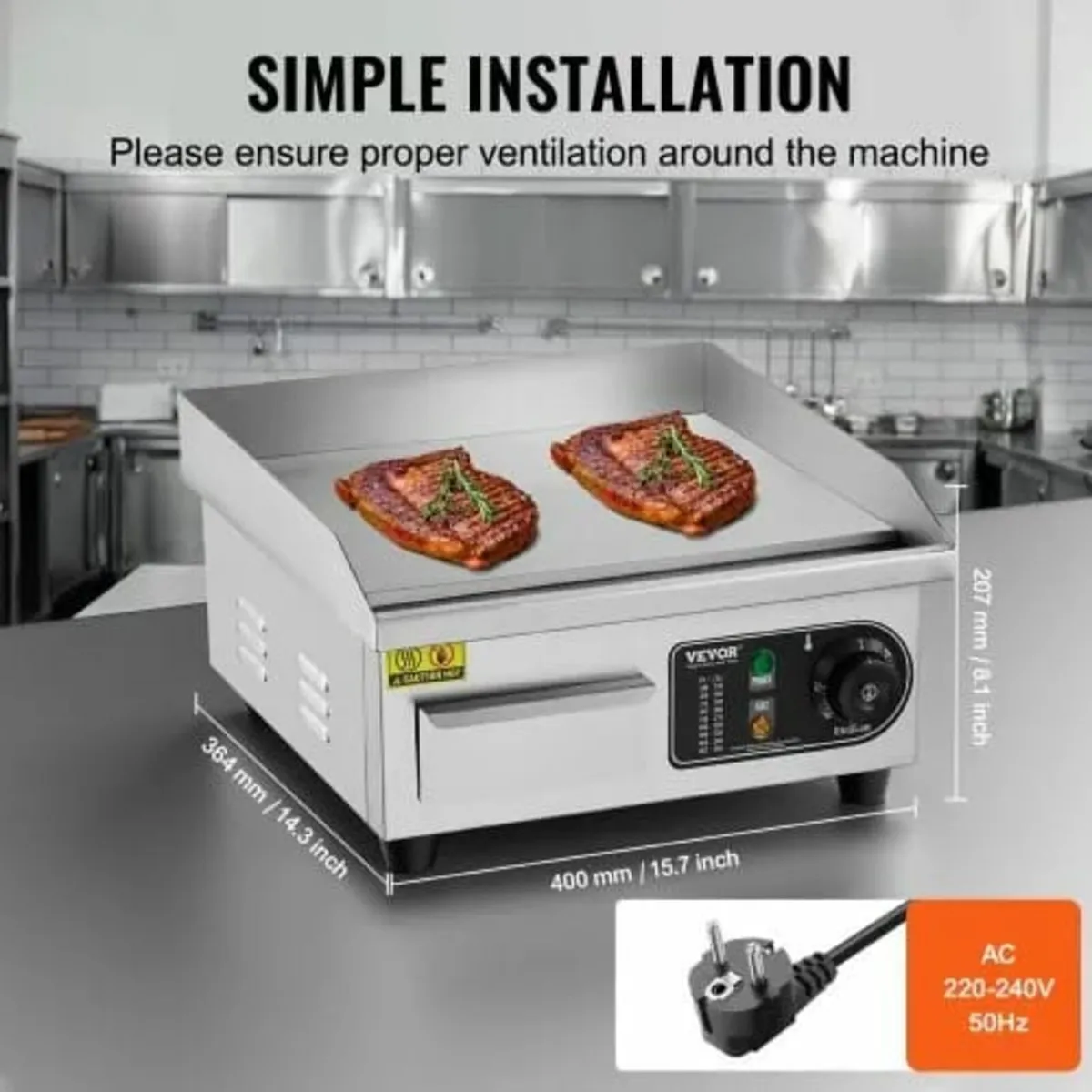 Commercial Electric Griddle, 2000W Countertop Flat - Image 2