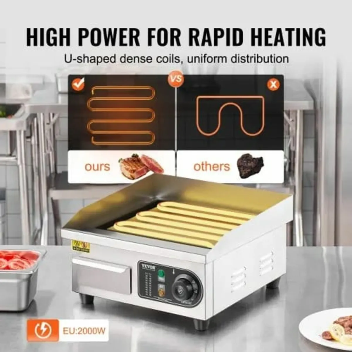 Commercial Electric Griddle, 2000W Countertop Flat - Image 3