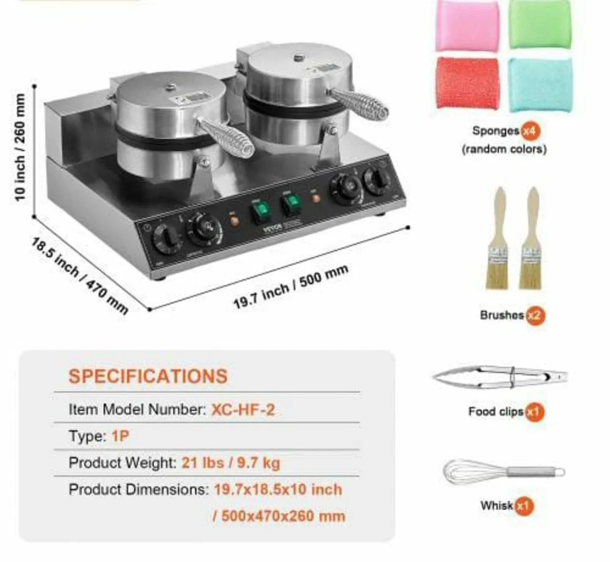 Commercial Waffle Maker, Dual-Head Round Waffle Ba - Image 2