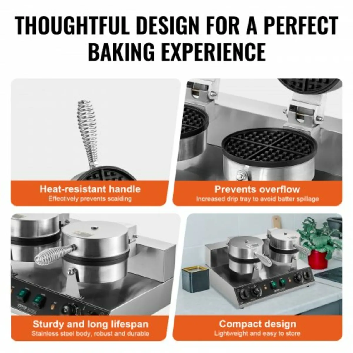 Commercial Waffle Maker, Dual-Head Round Waffle Ba - Image 4