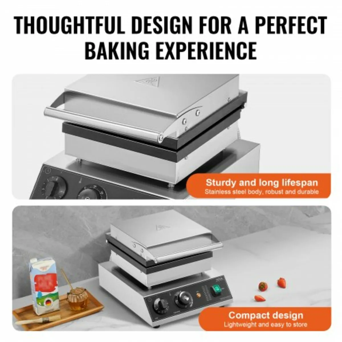 Commercial Waffle Maker, 2PCS Rectangle Waffle Bak - Image 2