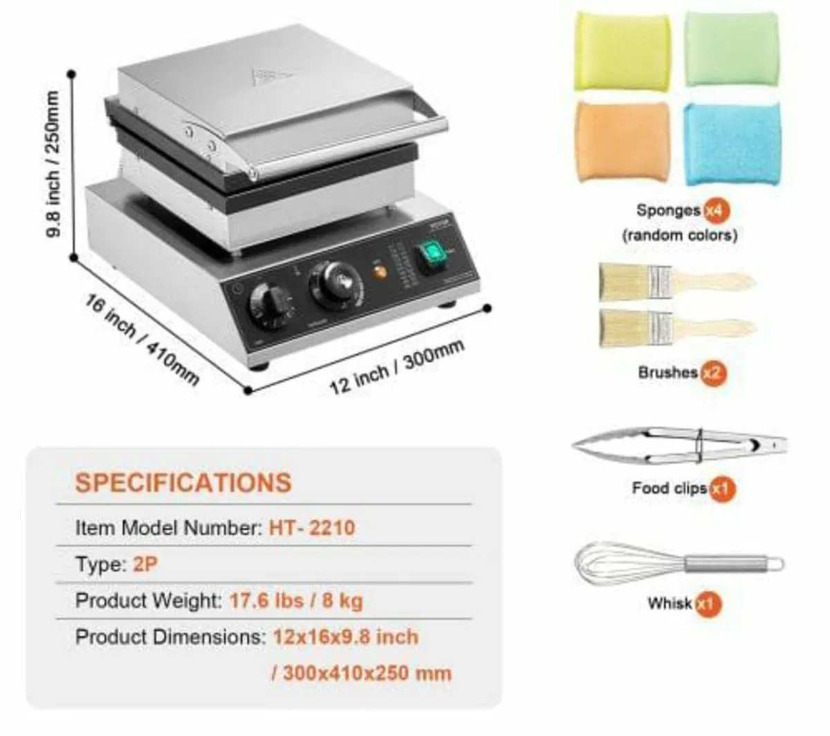 Commercial Waffle Maker, 2PCS Rectangle Waffle Bak - Image 4