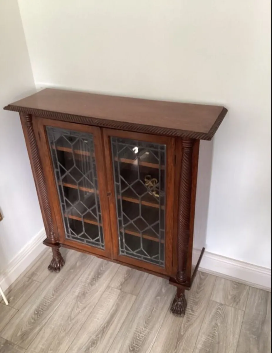 Antique Glass Display Cabinet  Leaded Doors - Image 1