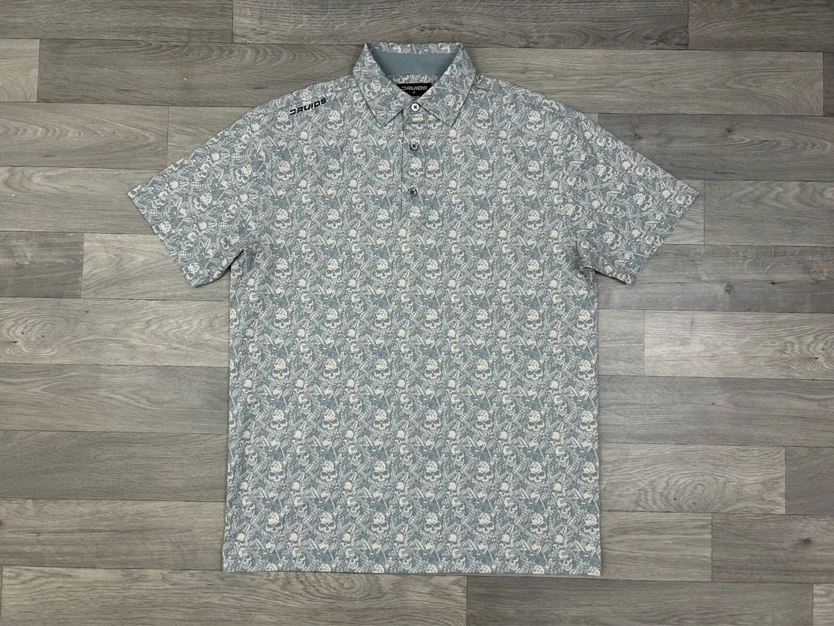 Druids Golf Skull Patterned Golf Polo Shirt Medium - Image 1
