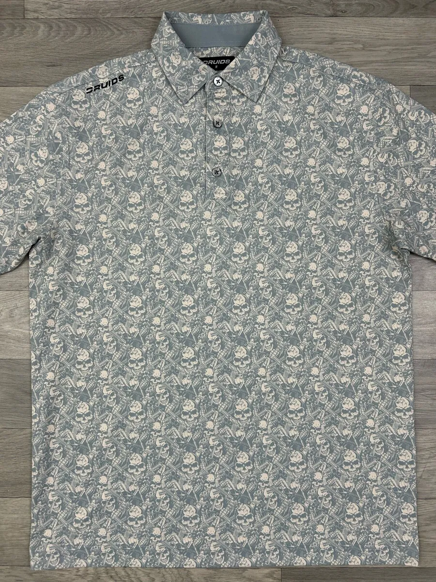 Druids Golf Skull Patterned Golf Polo Shirt Medium - Image 2