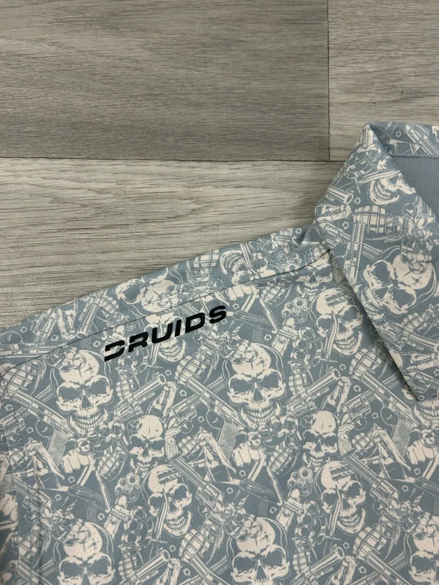 Druids Golf Skull Patterned Golf Polo Shirt Medium - Image 3