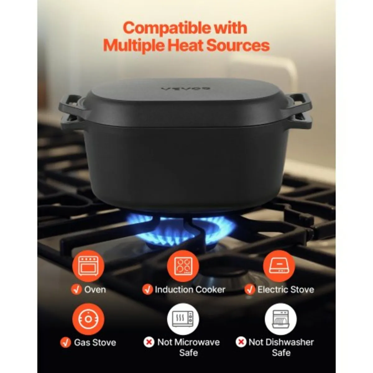 Enameled Cast Iron Dutch Oven, 3.3L Pot with Lid a - Image 4