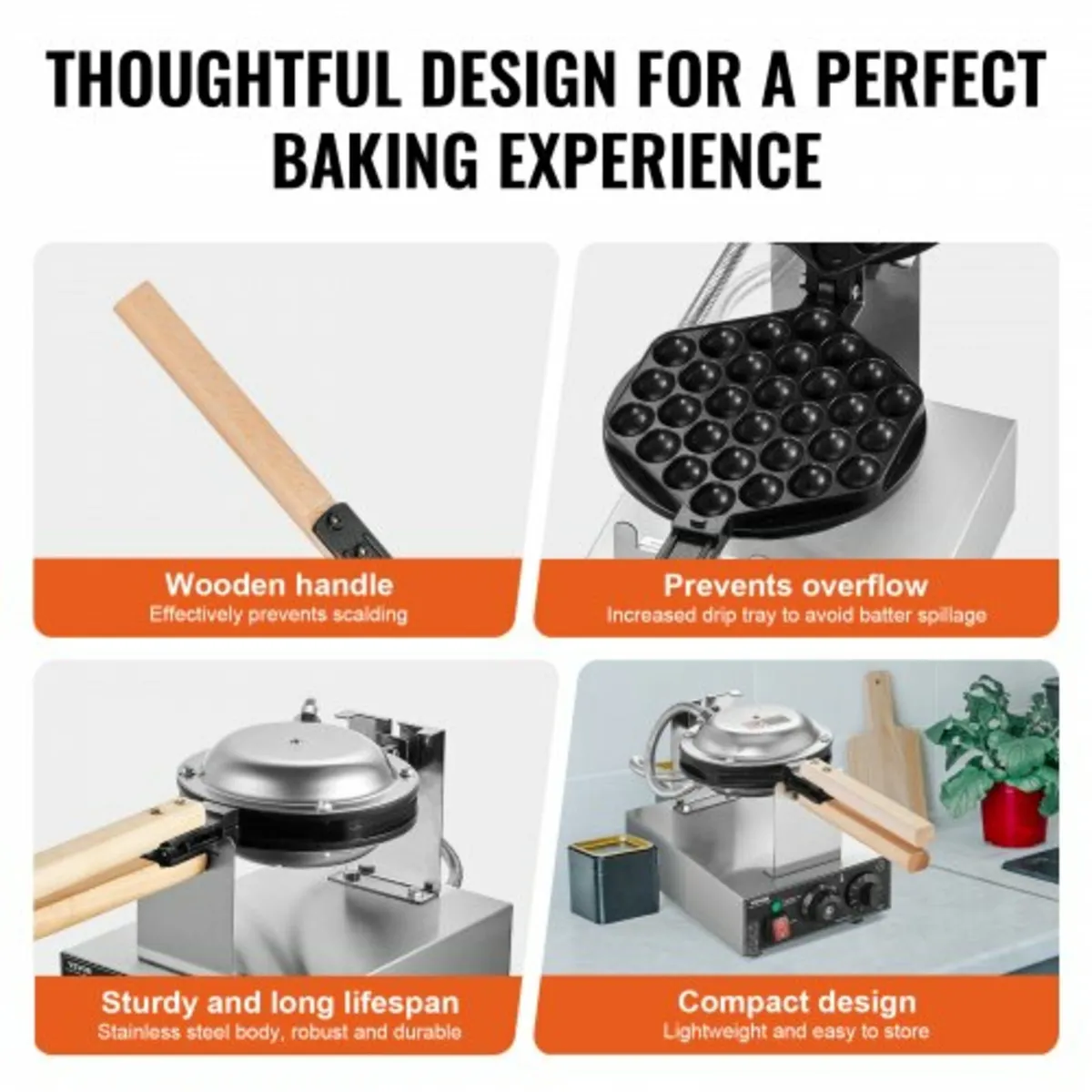 Commercial Bubble Waffle Maker, 1400W Egg Pancake - Image 4
