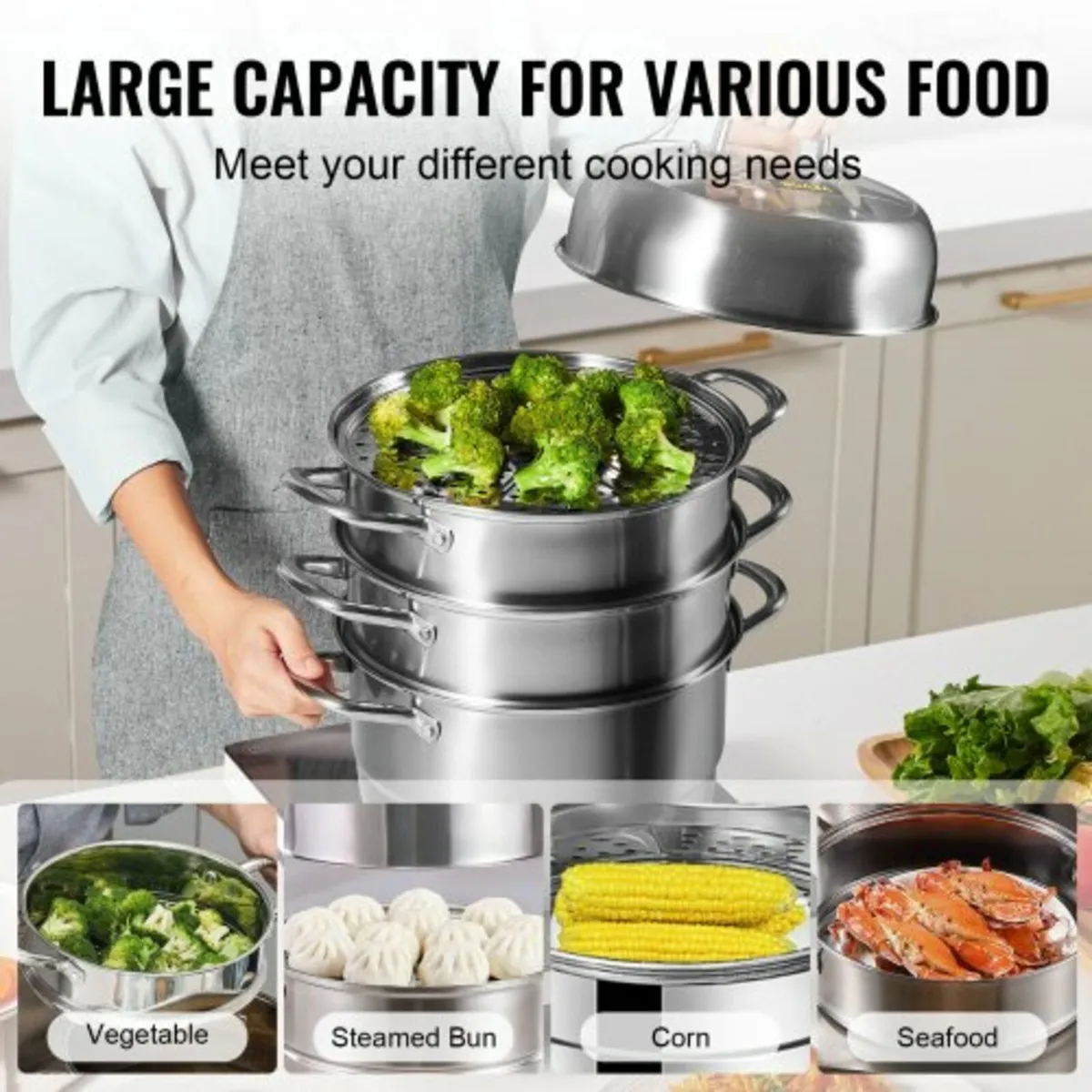 Dumpling Steamer Stainless Steel 5 Titer Stainless - Image 2