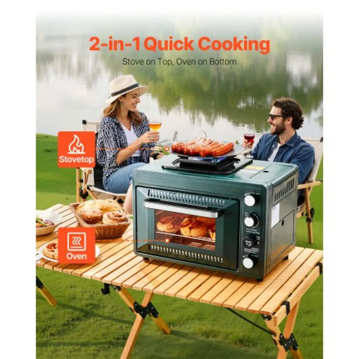Outdoor Oven, 2-in-1 Portable Gas Camping Stove Ov - Image 3