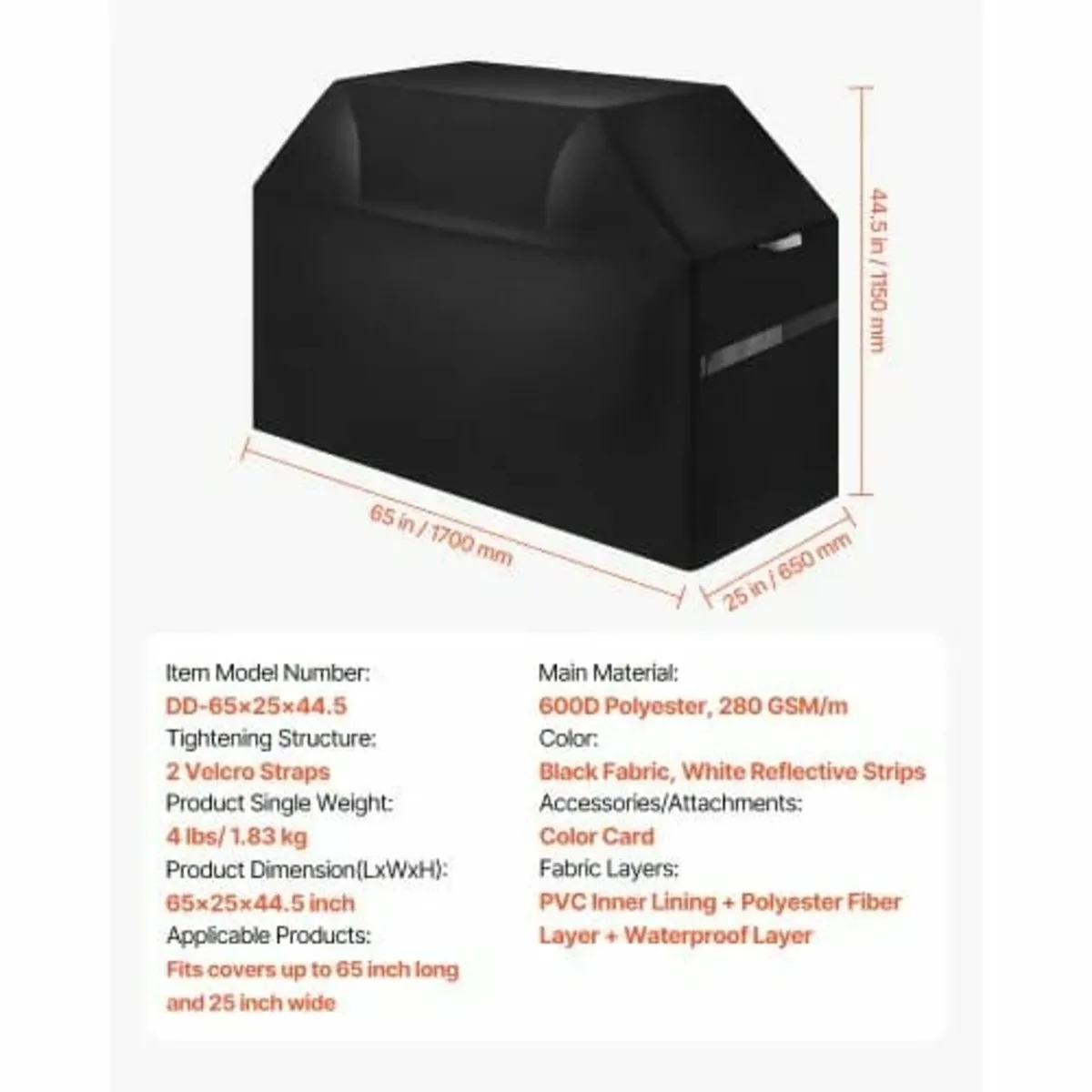 Grill Cover, 65 inch BBQ Covers for Outdoor Grills - Image 2