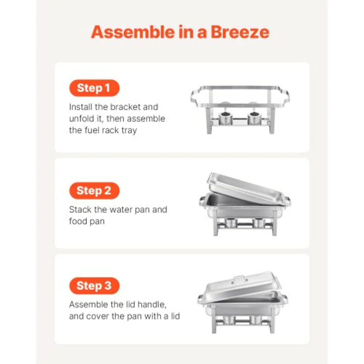 Buffet Set, 8 Qt 4 Pack, Stainless Steel Chafer wi - Image 2