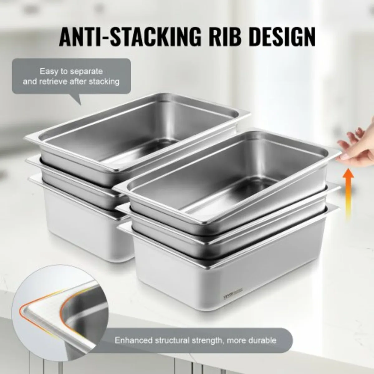 6 Pack Hotel Pans, Full Size Anti-Jam Steam Pan, 0 - Image 2