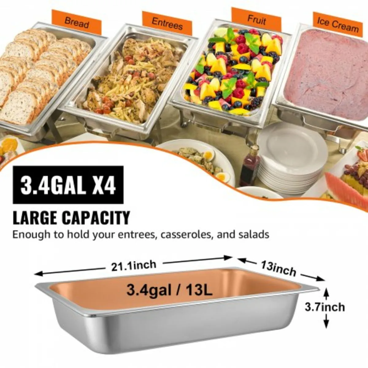 4 Pack Steam Table Pans 20.9 x 12.8 x 3.9 Inch Dee - Image 2