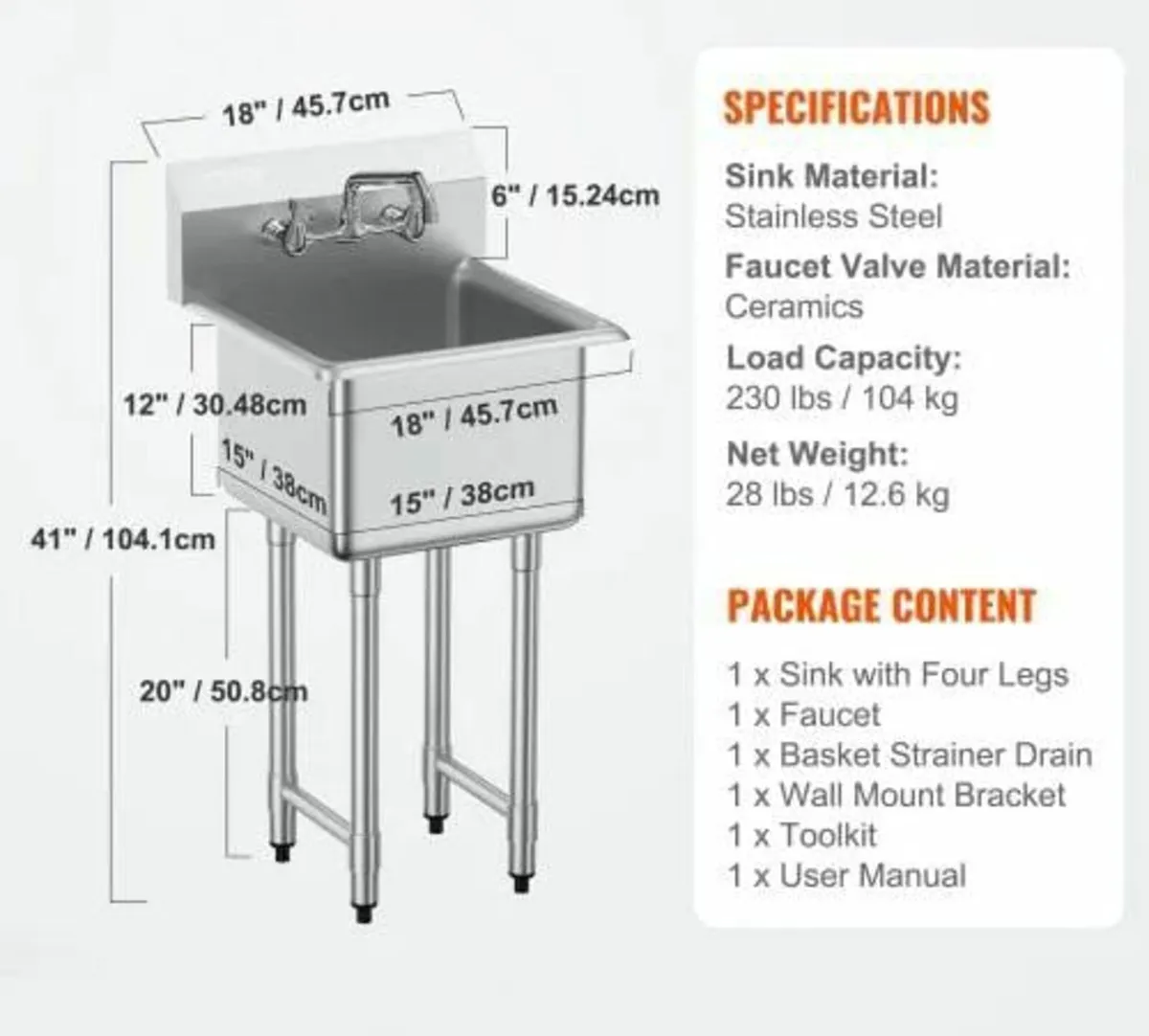 Stainless Steel Prep & Utility Sink, 1 Compartment - Image 3