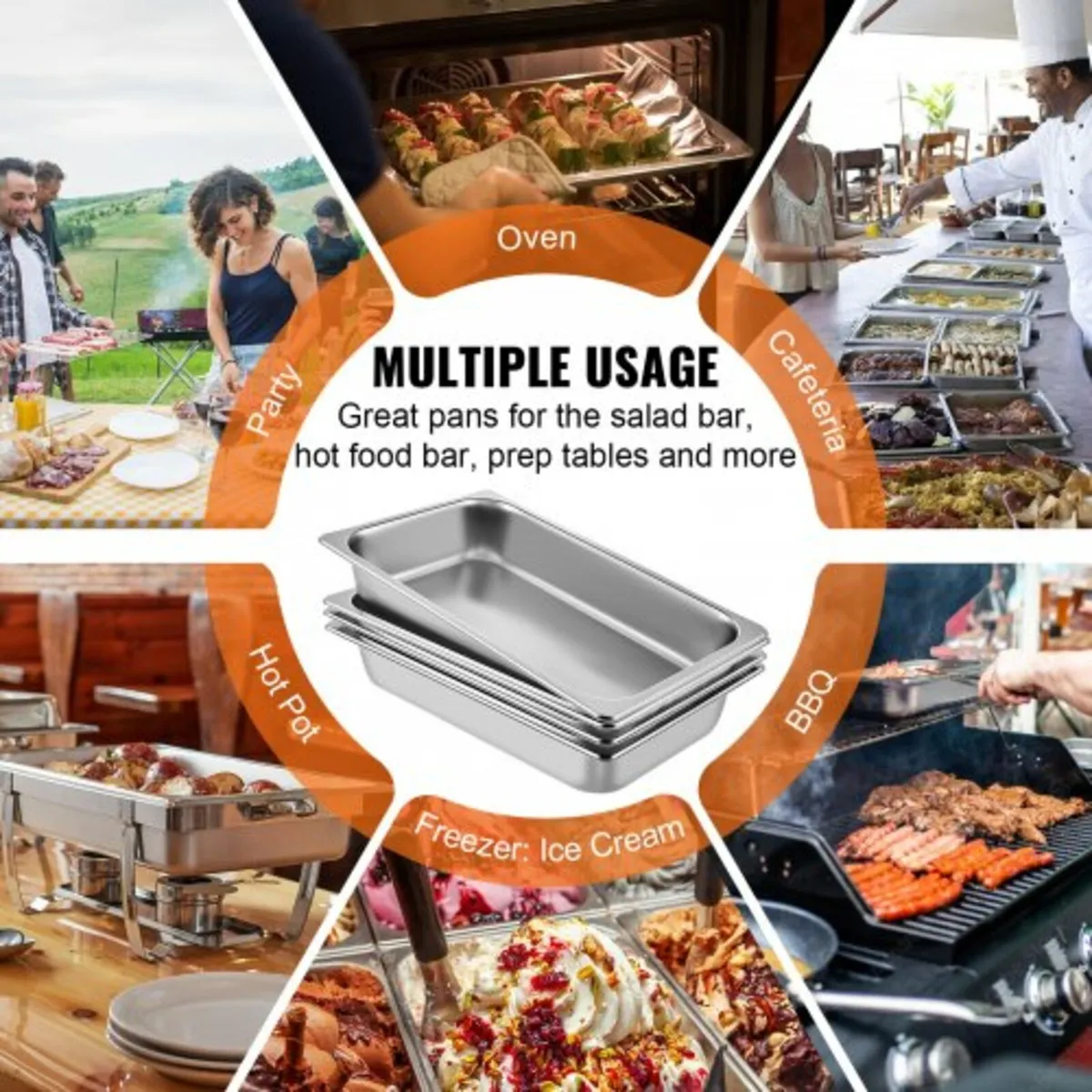 6 Pack Steam Table Pans 20.9 x 12.8 x 3.9 Inch Dee - Image 2