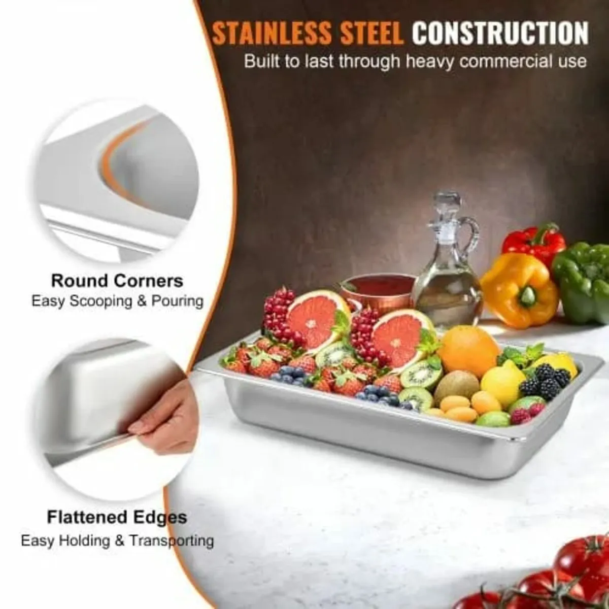 6 Pack Steam Table Pans 20.9 x 12.8 x 3.9 Inch Dee - Image 3