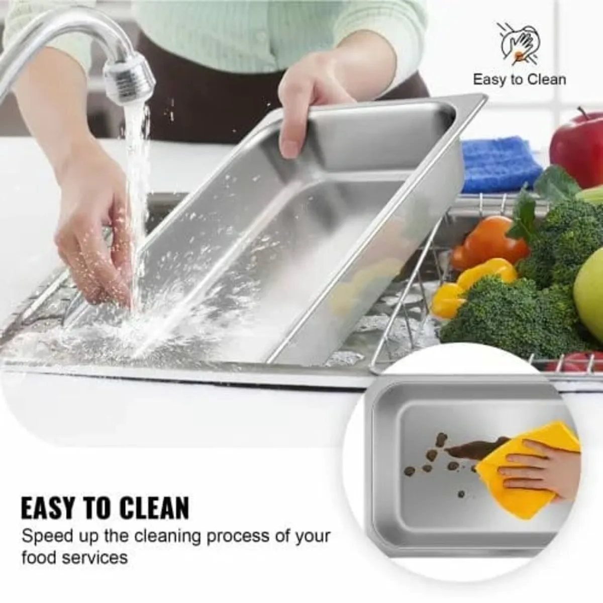 6 Pack Steam Table Pans 20.9 x 12.8 x 3.9 Inch Dee - Image 4