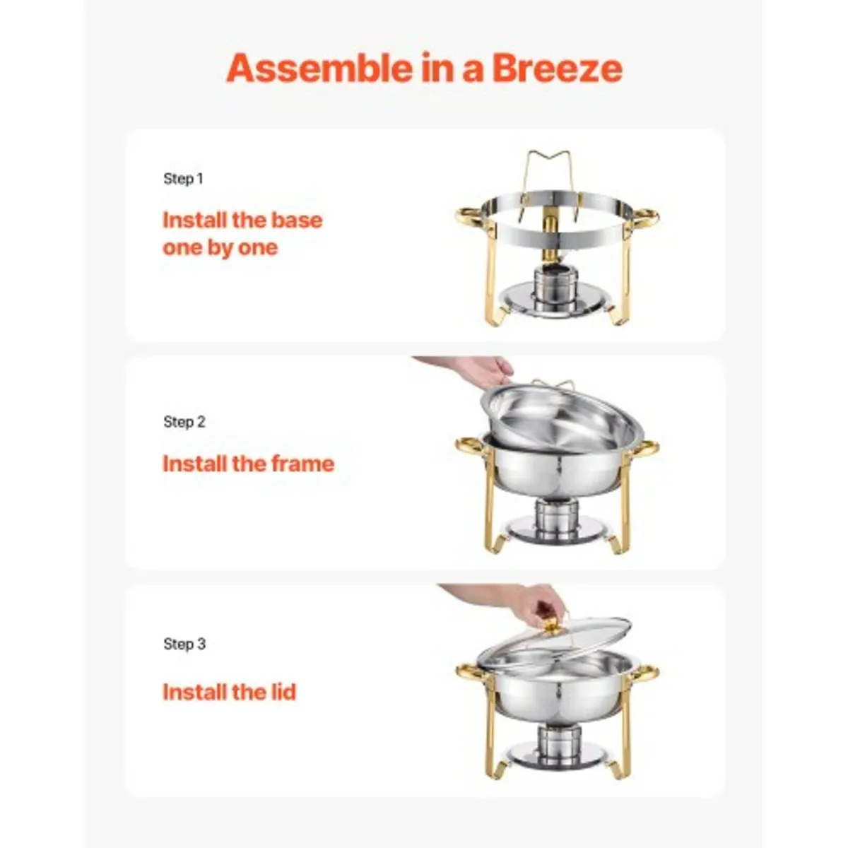 Chafing Dish Buffet Set, 5 Qt 4 Pack, Stainless St - Image 4