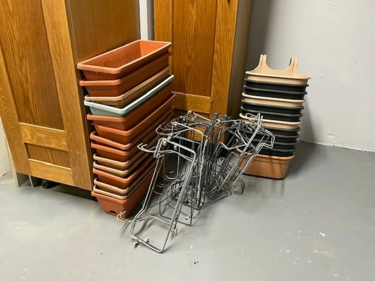 plant troughs + wire hanger holders and planters