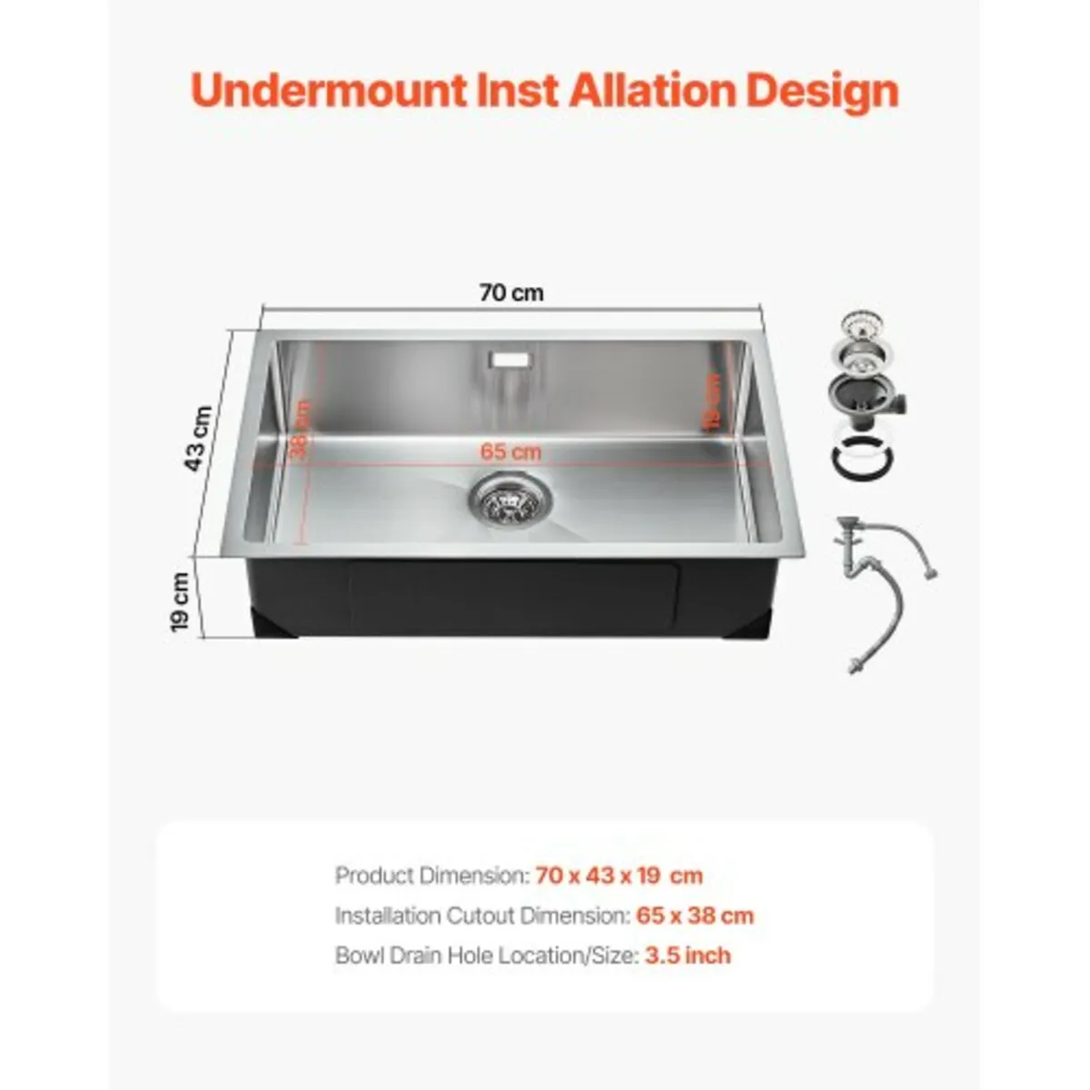 70cm Kitchen Sink Workstation, 304 Stainless Steel - Image 2