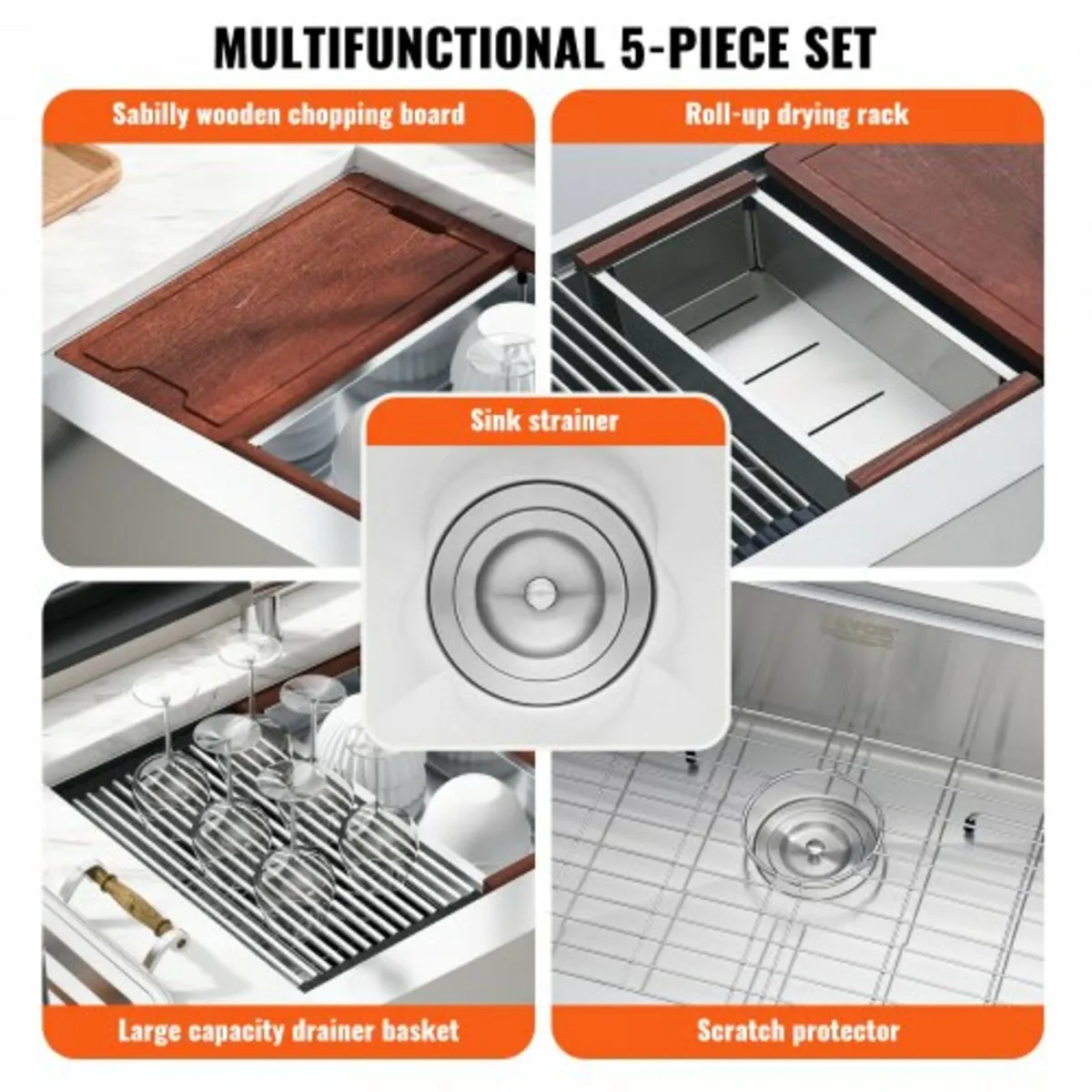 Farmhouse Kitchen Sink, 304 Stainless Steel Drop-I - Image 3