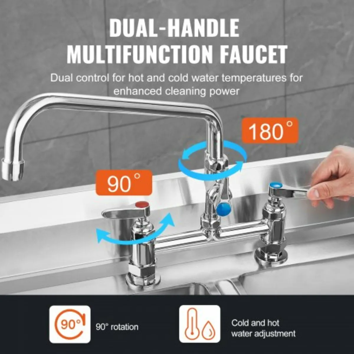 Commercial Faucet with Pre-Rinse Sprayer, 44" Heig - Image 3