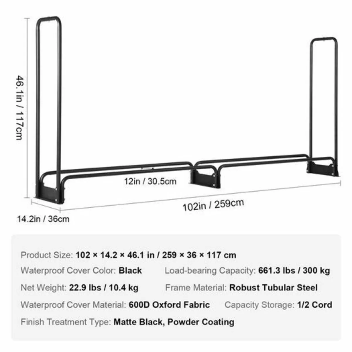 8.5FT Outdoor Firewood Rack with Cover, 102x14.2x4 - Image 4