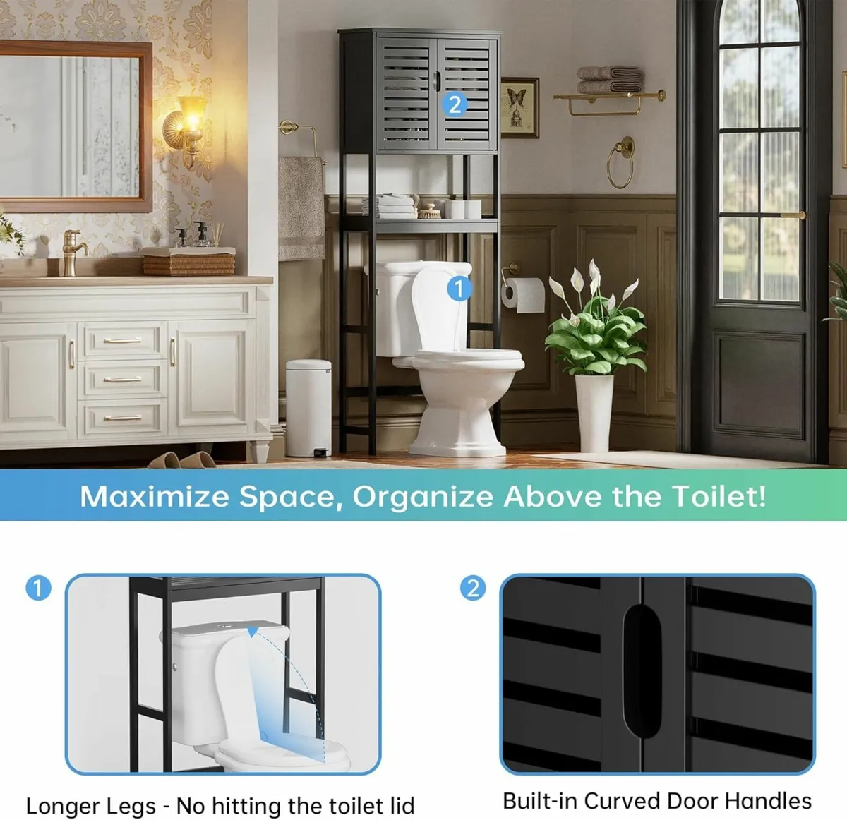 Bathroom Storage Shelf Cabinet Over-The-Toilet - Image 4