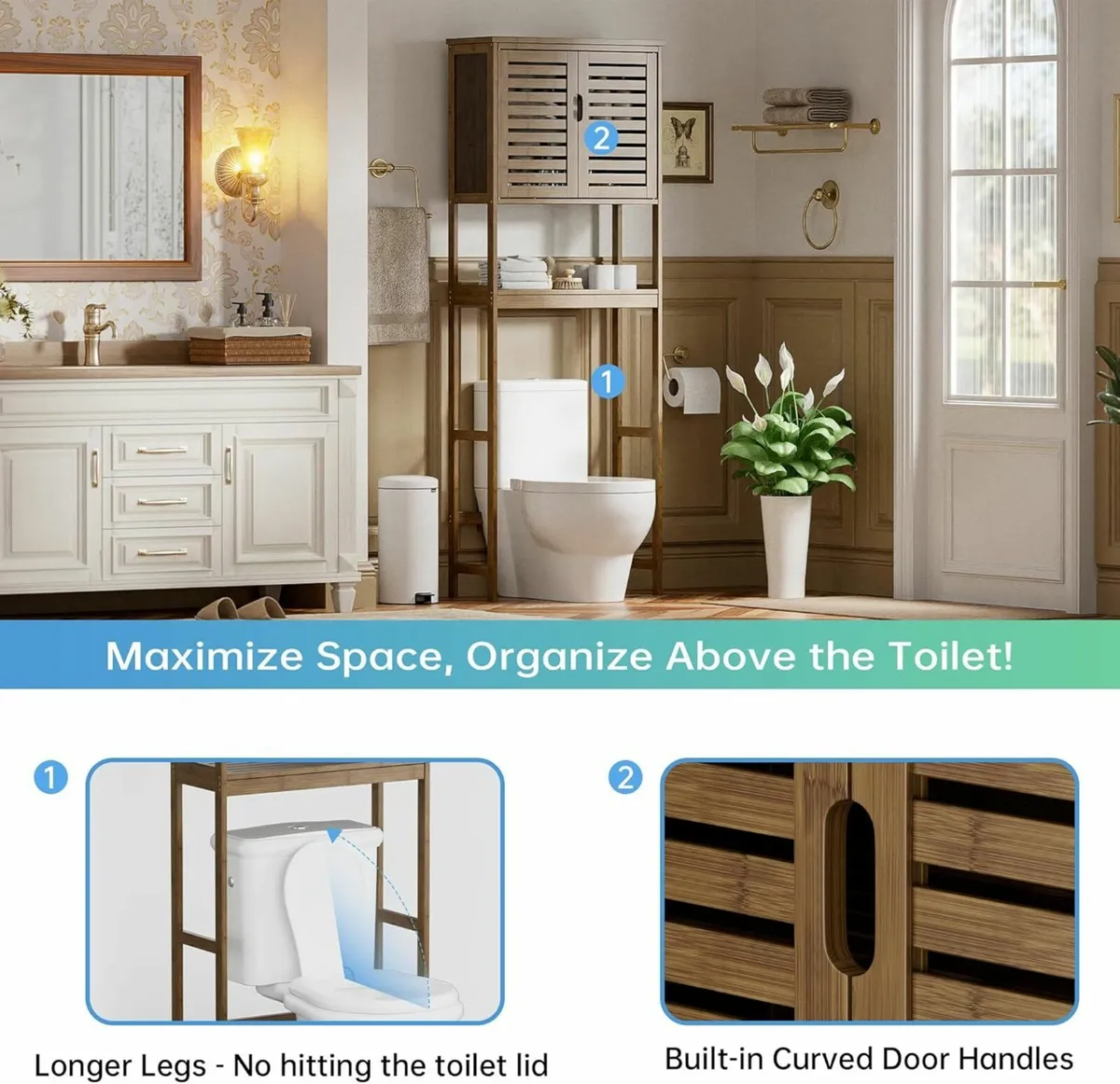 Bathroom Storage Shelf Cabinet Over-The-Toilet - Image 4