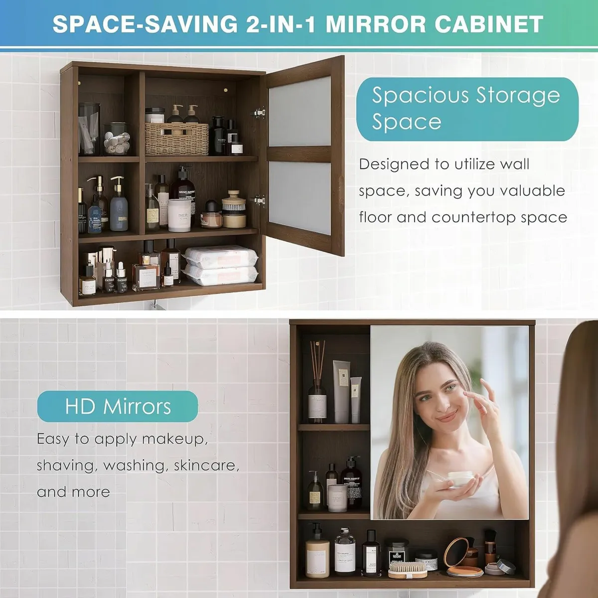 Bathroom Mirror Cabinet Wall Mounted Mirror Shelf - Image 4