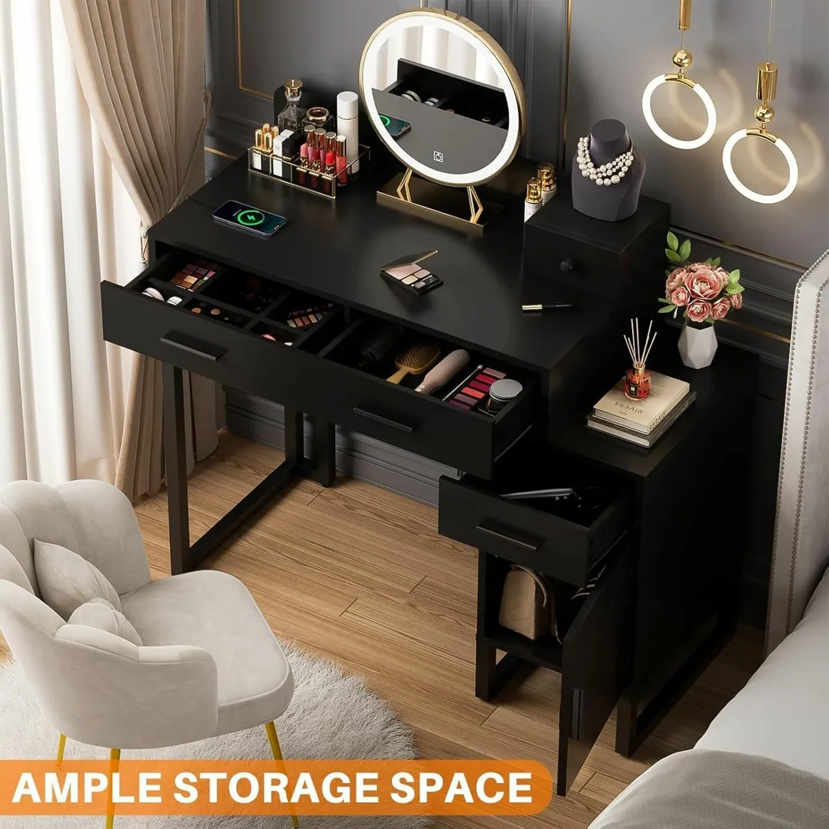 Dressing Table Vanity Desk 4 Storage Drawers - Image 1