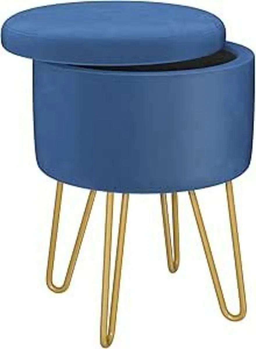 Round Velvet Vanity Stool Storage, Blue - Image 1